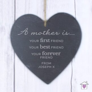 Personalised 'A Mother is' Slate hanging heart decoration