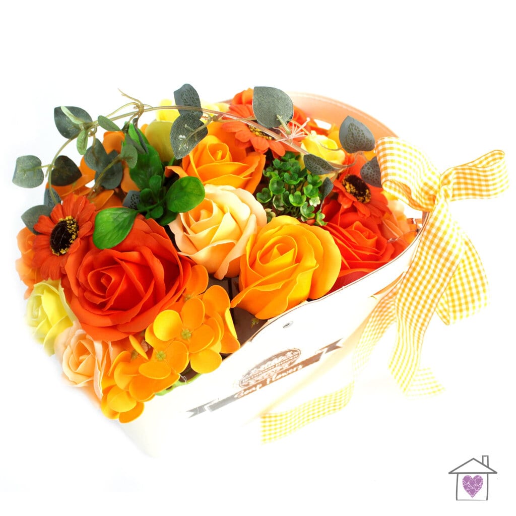 Basket Soap Flower Bouquet - Orange - Image 2