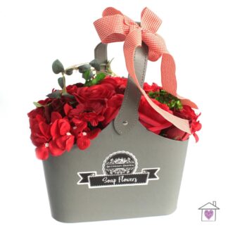 Basket Soap Flower Bouquet - Red