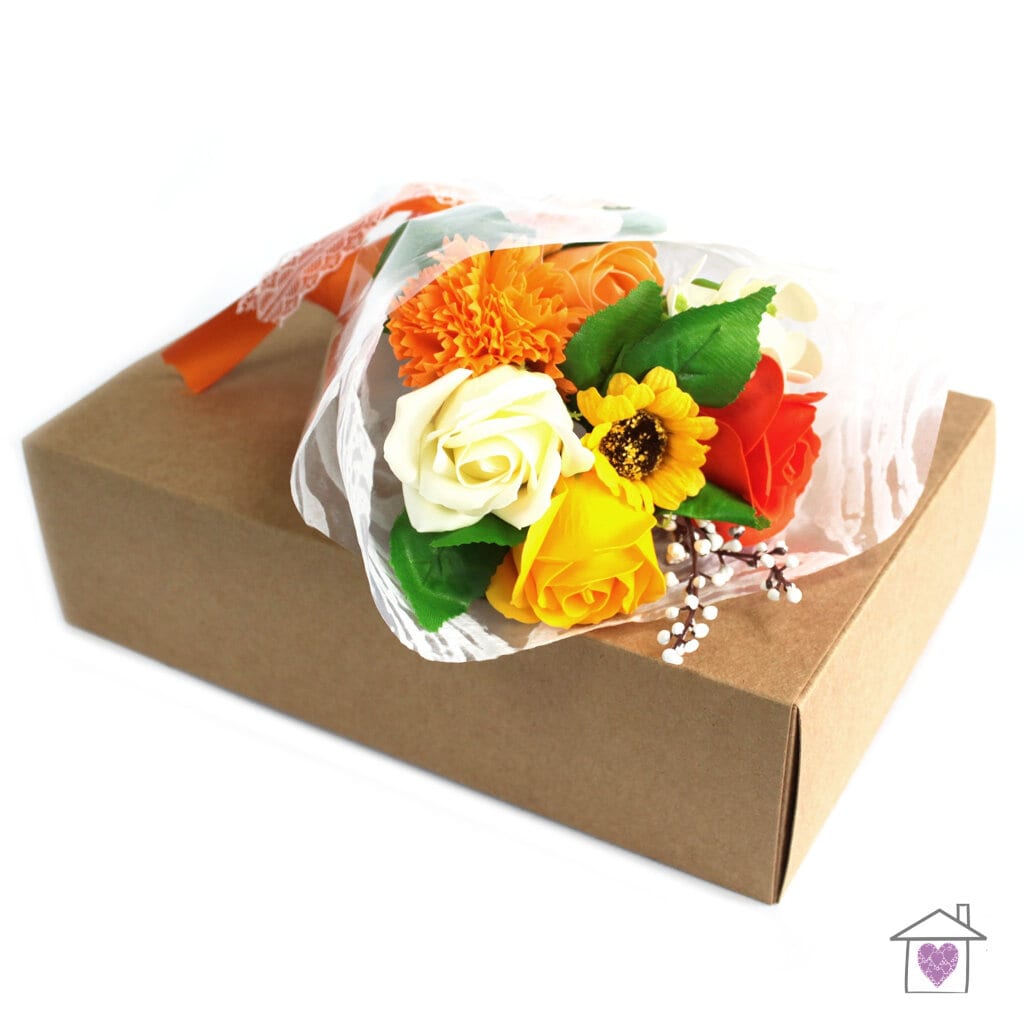 Boxed Hand Soap Flower Bouquet - Orange - Image 4