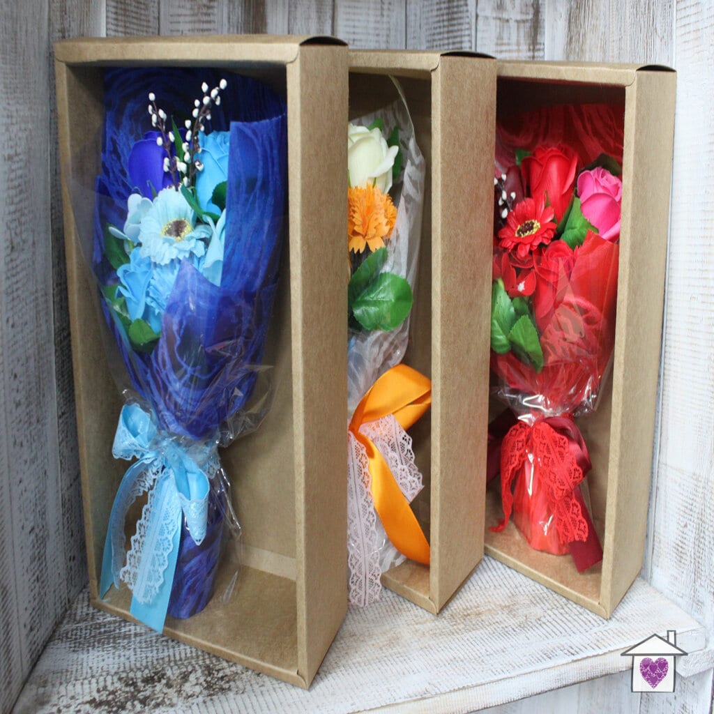 Boxed Hand Soap Flower Bouquet - Orange - Image 2