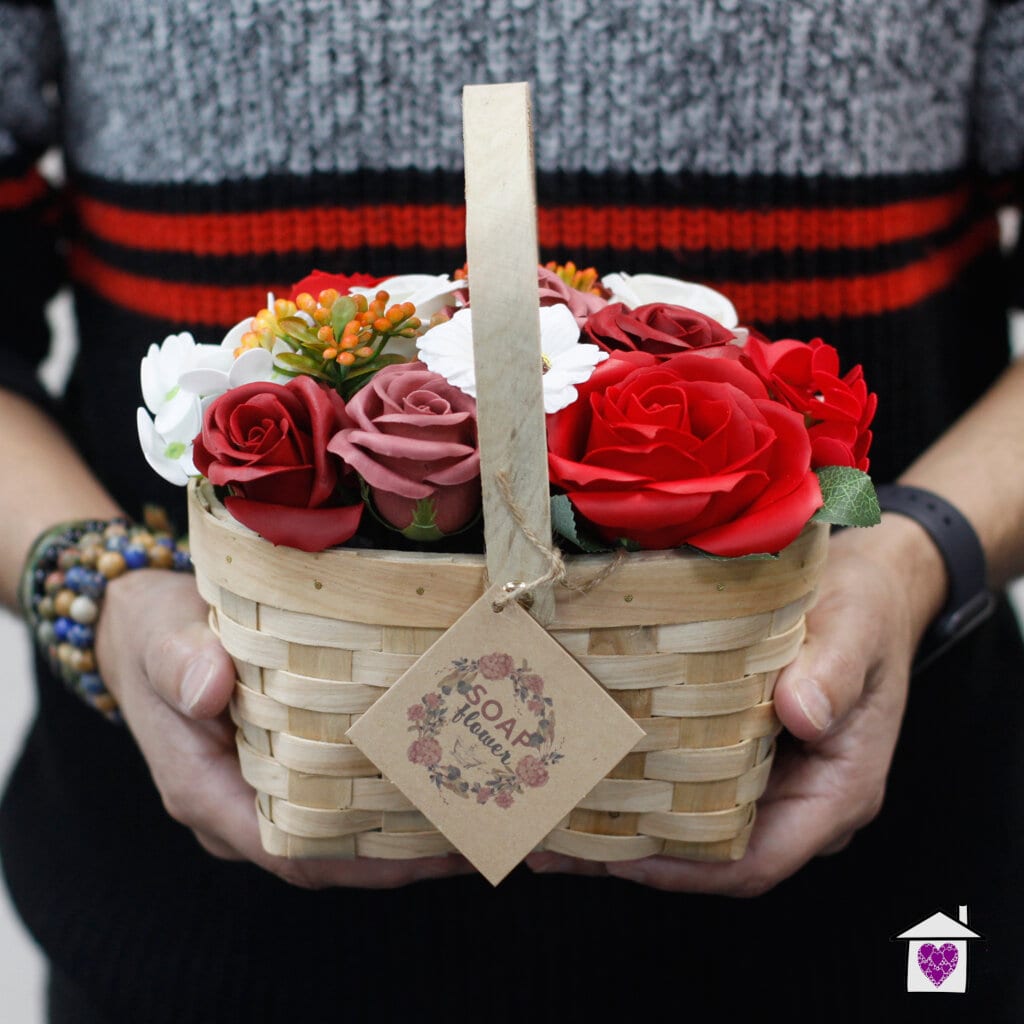 Medium Red Bouquet in Wicker Basket - Image 3