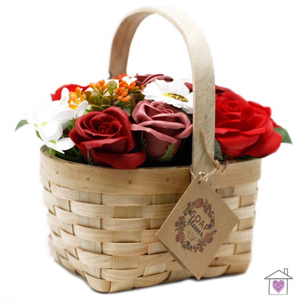 Large Red Bouquet in Wicker Basket - Image 3