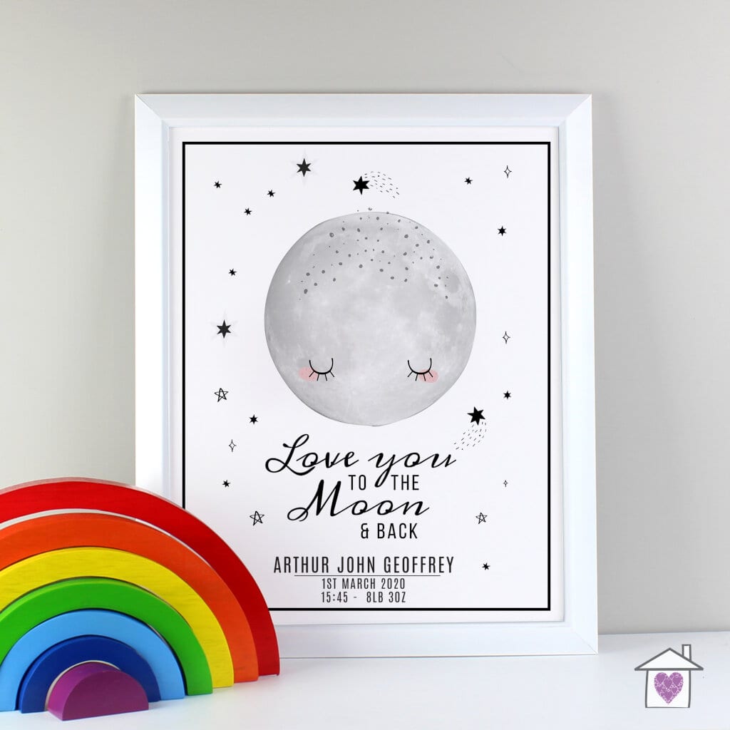 Personalised Baby To The Moon and Back White Framed Print