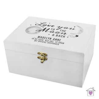 Personalised Baby To The Moon and Back White Wooden Keepsake Box