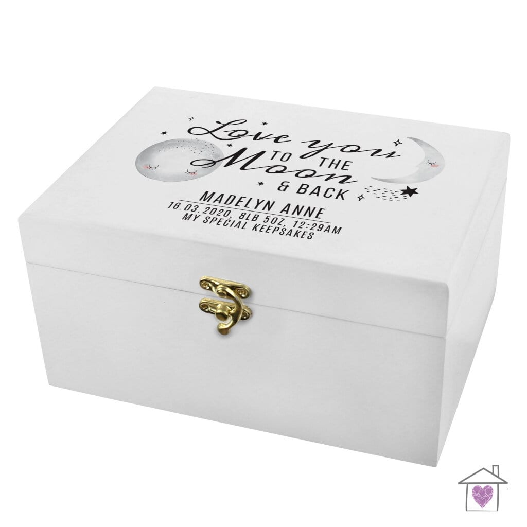 Personalised Baby To The Moon and Back White Wooden Keepsake Box