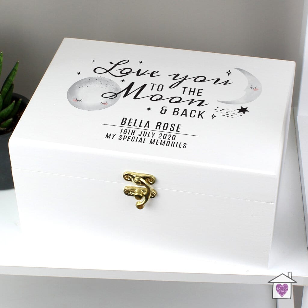 Personalised Baby To The Moon and Back White Wooden Keepsake Box - Image 3