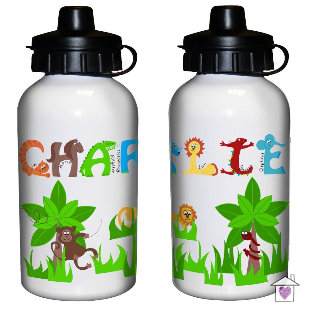 Personalised Blue Animal Alphabet Water Bottle