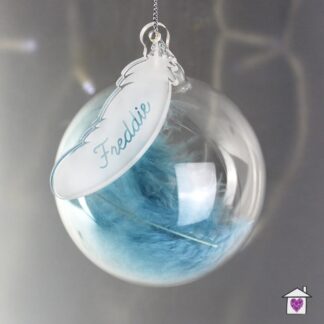 Personalised Blue Feather Glass Bauble