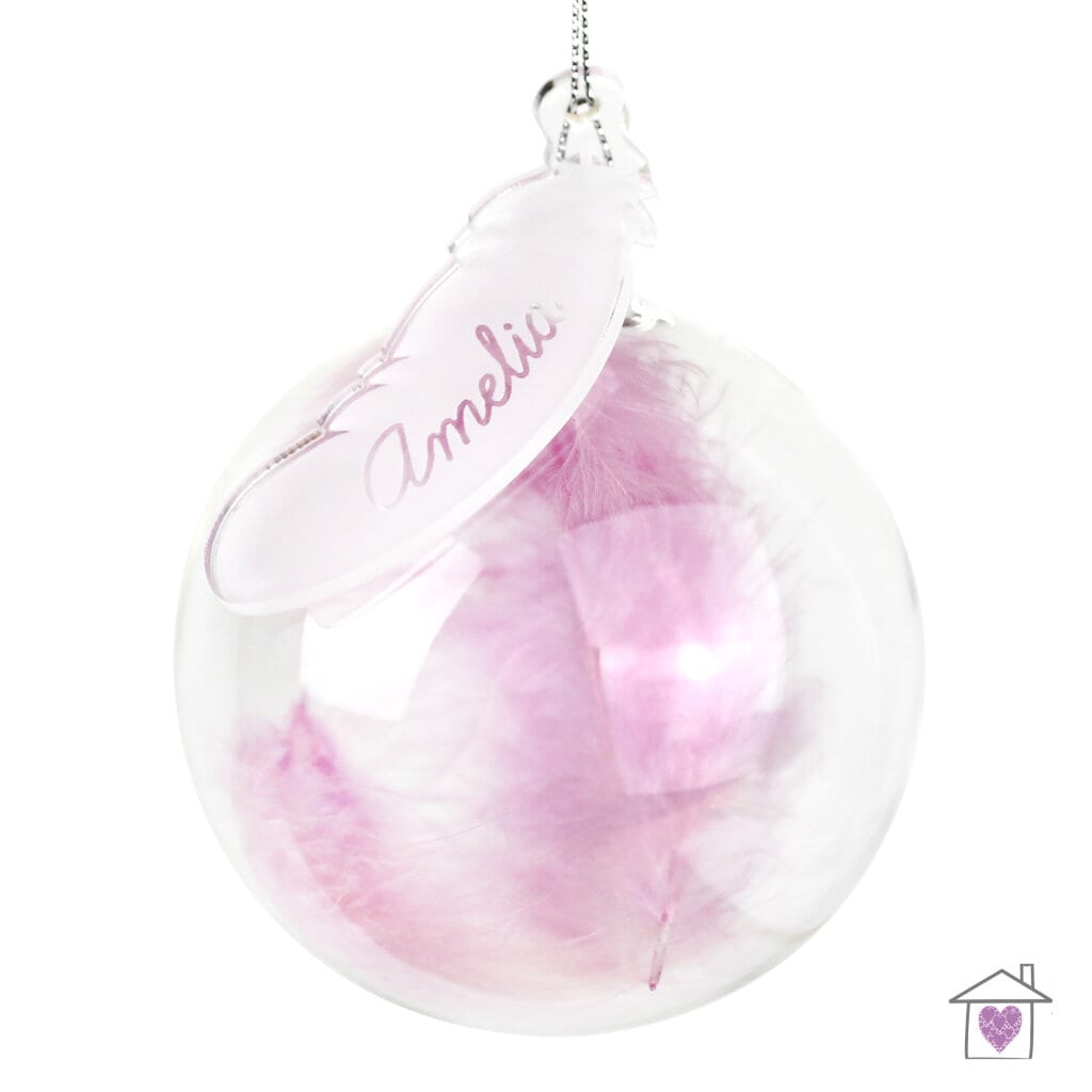 Personalised Pink Feather Glass Bauble - Image 2