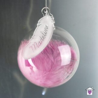 Personalised Pink Feather Glass Bauble