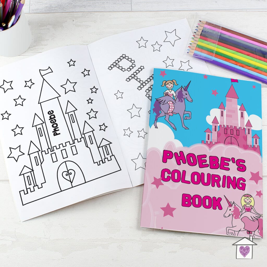 Personalised Princess and Unicorn Colouring Book with Personalised Pencil Crayons