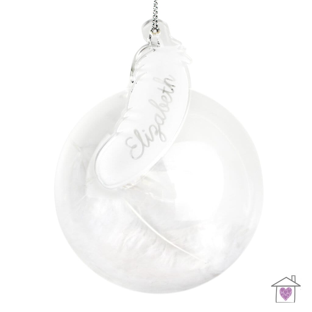 Personalised White Feather Glass Bauble - Image 3