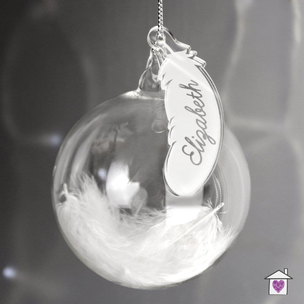 Personalised White Feather Glass Bauble - Image 2