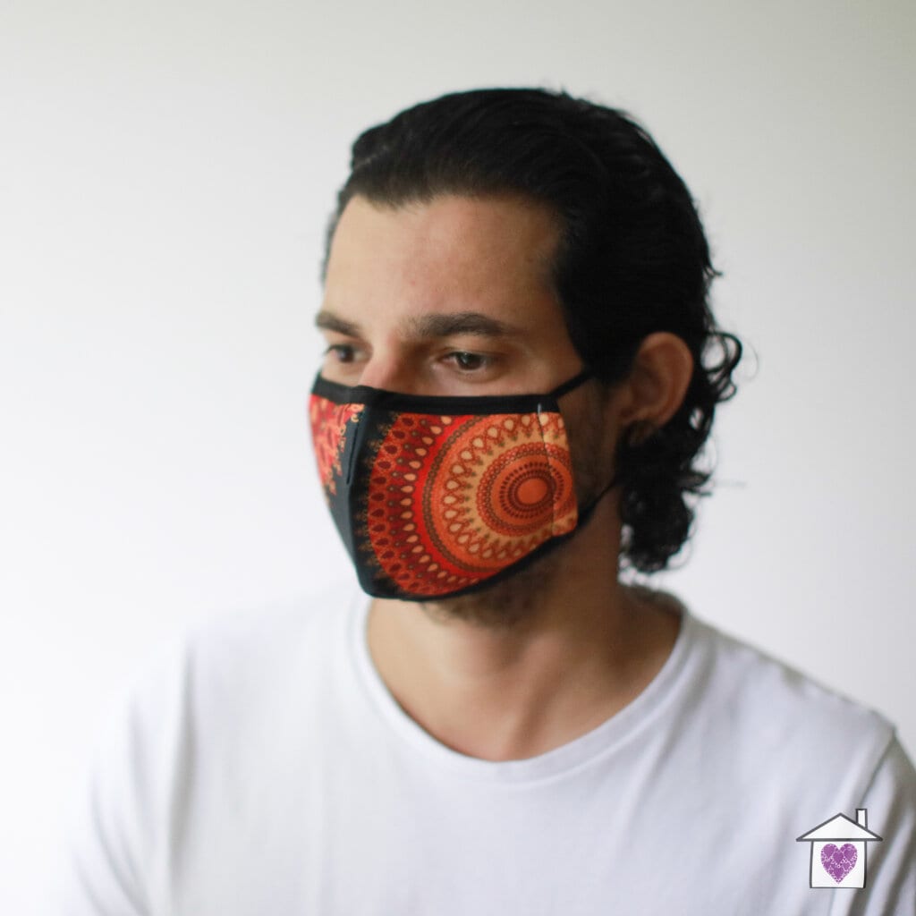 Reusable Fashion Face Mask - Orange Mandala (Adult) - Image 2