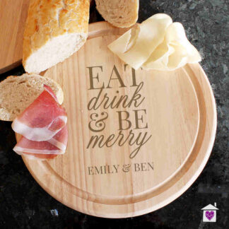 Personalised Eat Drink & Be Merry Round Chopping Board