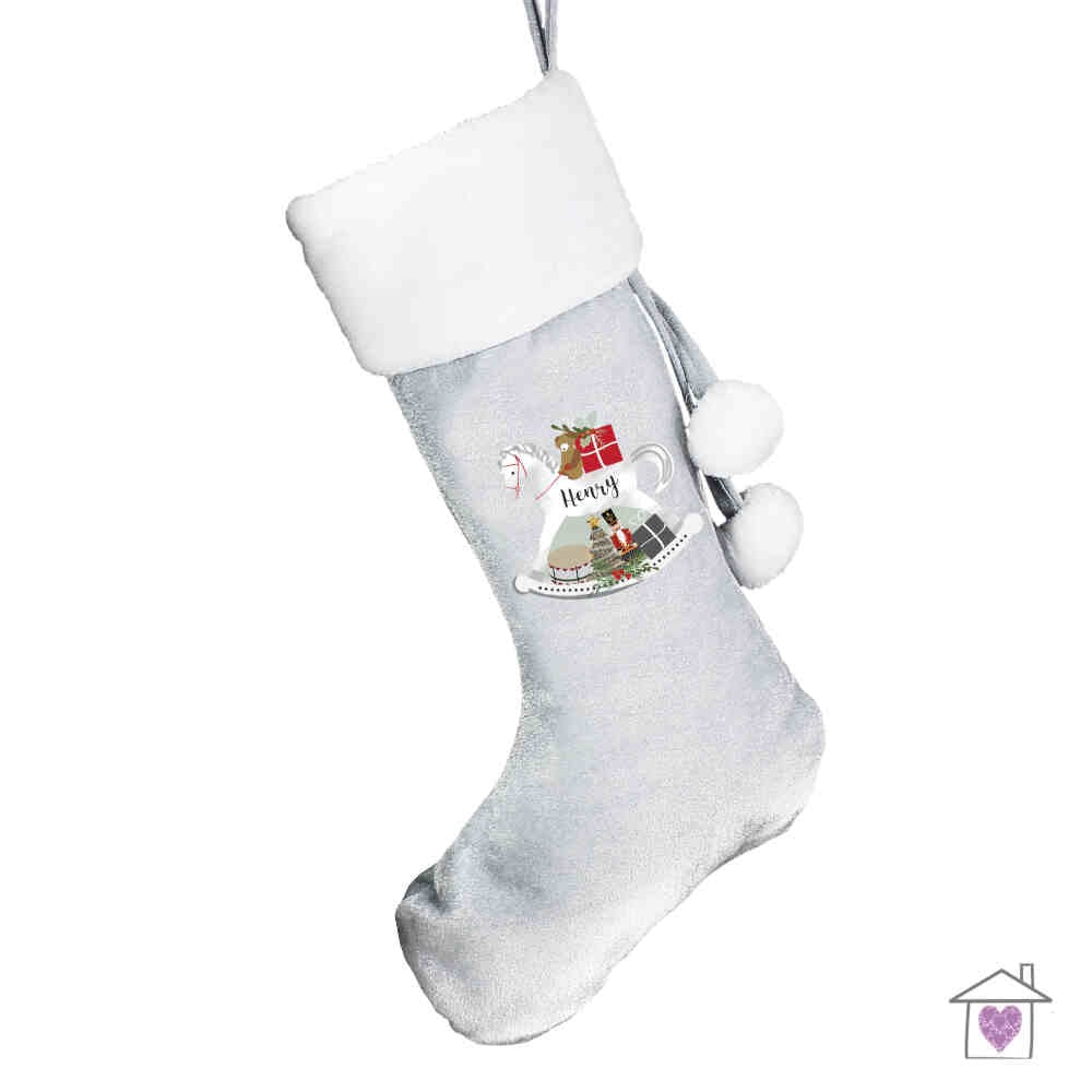 Personalised Rocking Horse Luxury Silver Grey Stocking - Image 2