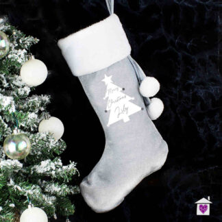 Personalised Christmas Tree Luxury Silver Grey Stocking