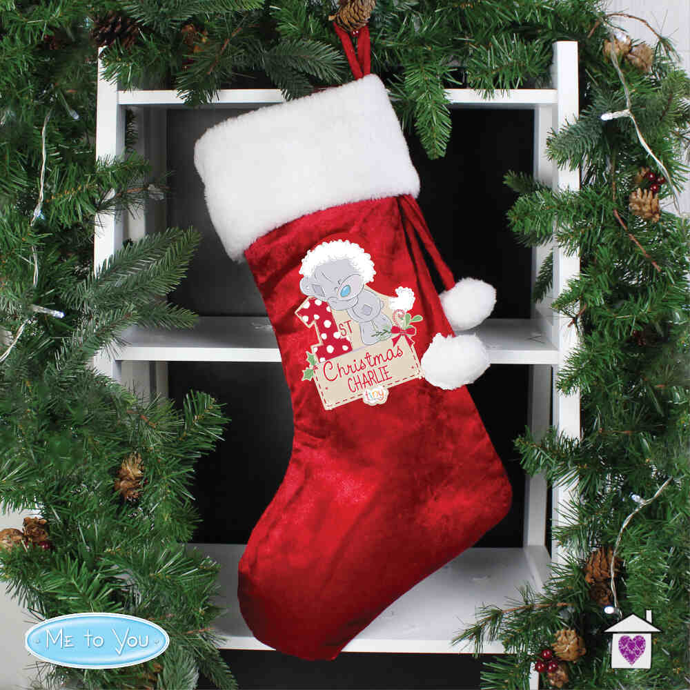 Personalised Tiny Tatty Teddy 'My 1st Christmas' Luxury Red Stocking