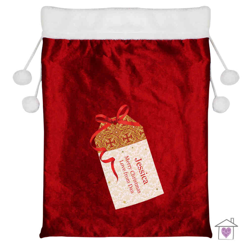Personalised Gift Tag Luxury Pom Pom Red Sack - Image 2
