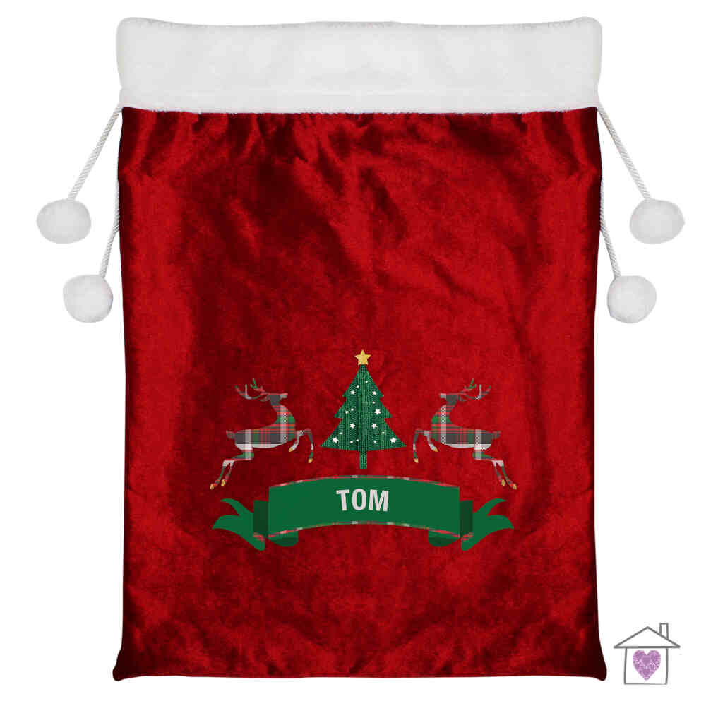 Personalised Nordic Christmas Luxury Pom Pom Red Sack - Image 2