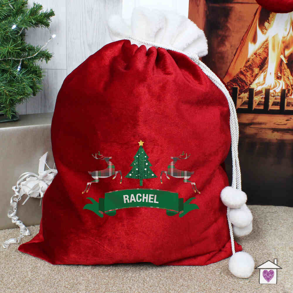 Personalised Nordic Christmas Luxury Pom Pom Red Sack - Image 4