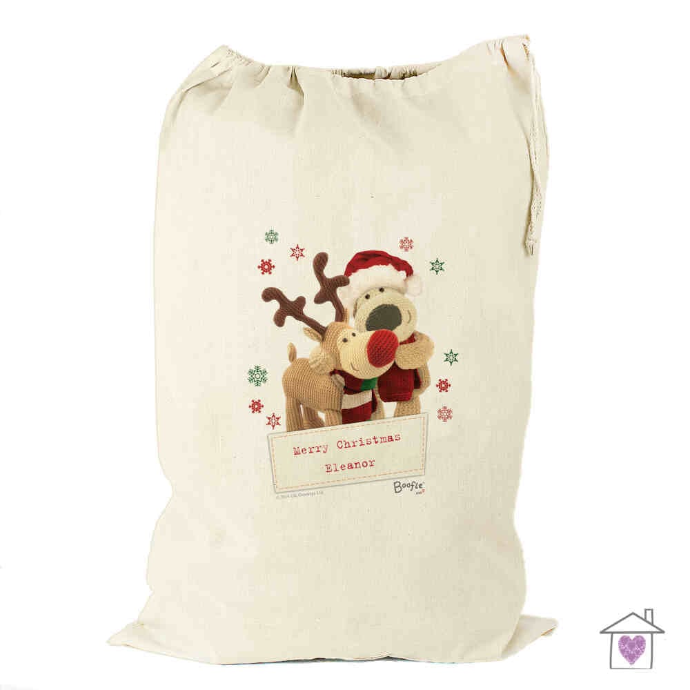 Personalised Boofle Christmas Reindeer Cotton Sack - Image 2