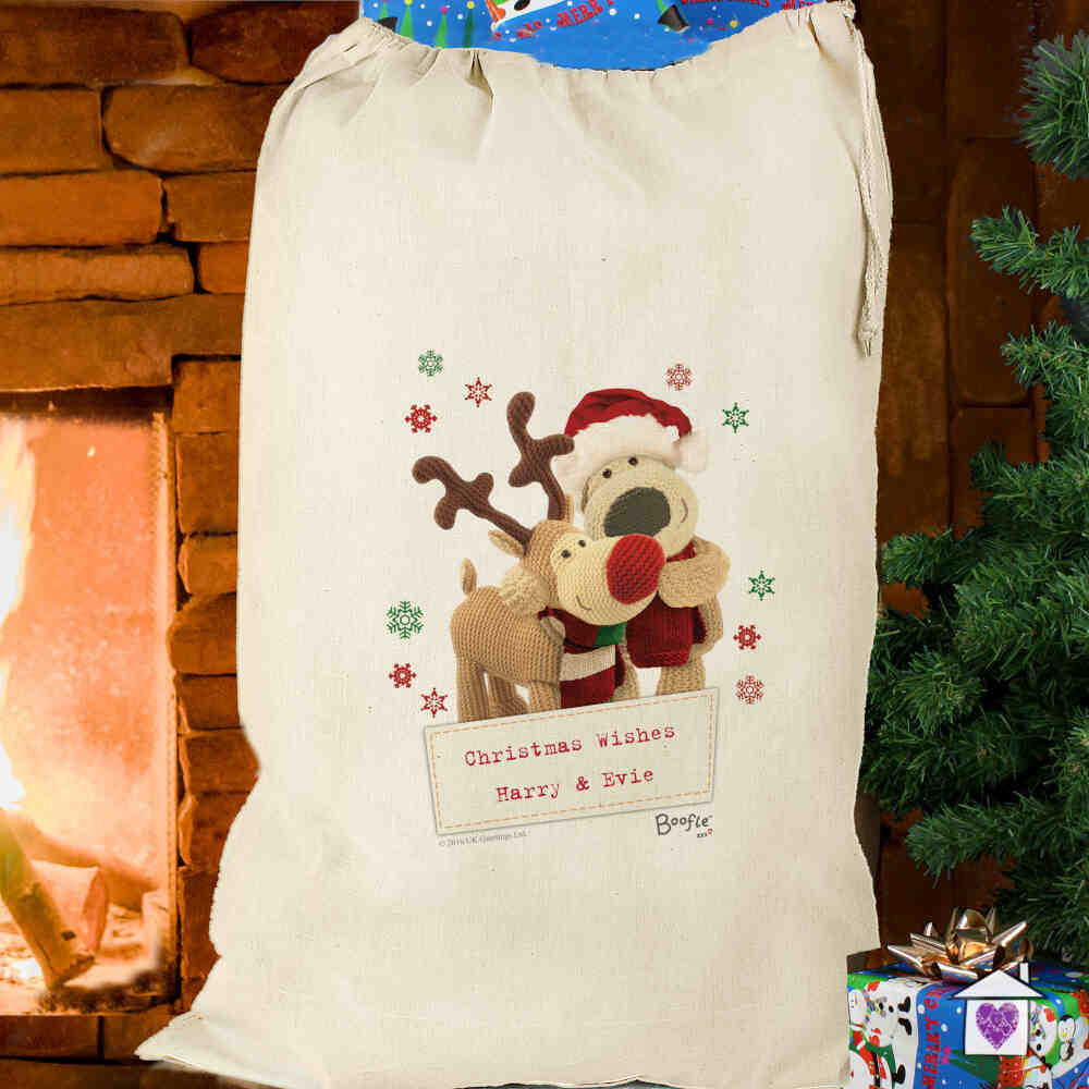 Personalised Boofle Christmas Reindeer Cotton Sack - Image 3