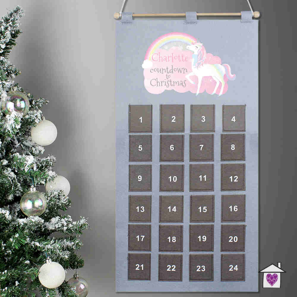 Personalised Christmas Unicorn Advent Calendar In Silver Grey
