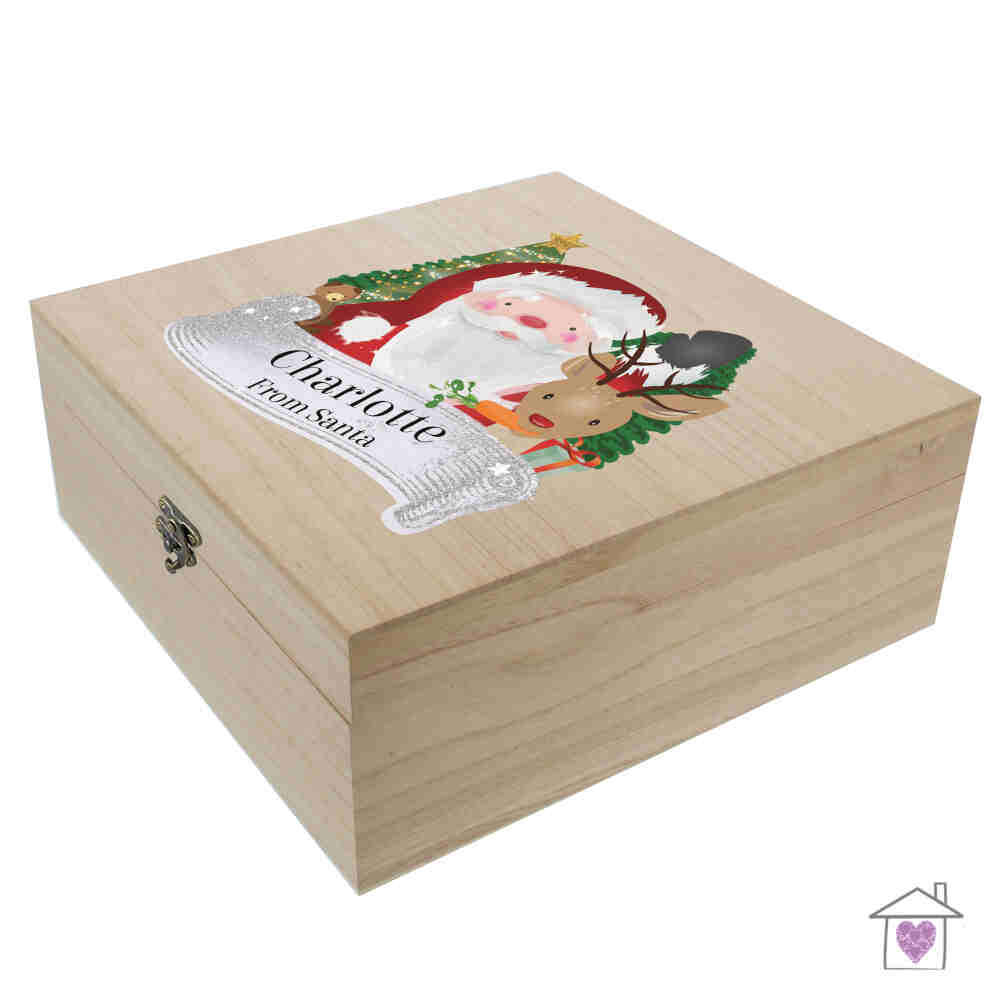 Personalised Colourful Santa Large Wooden Christmas Eve Box - Image 2