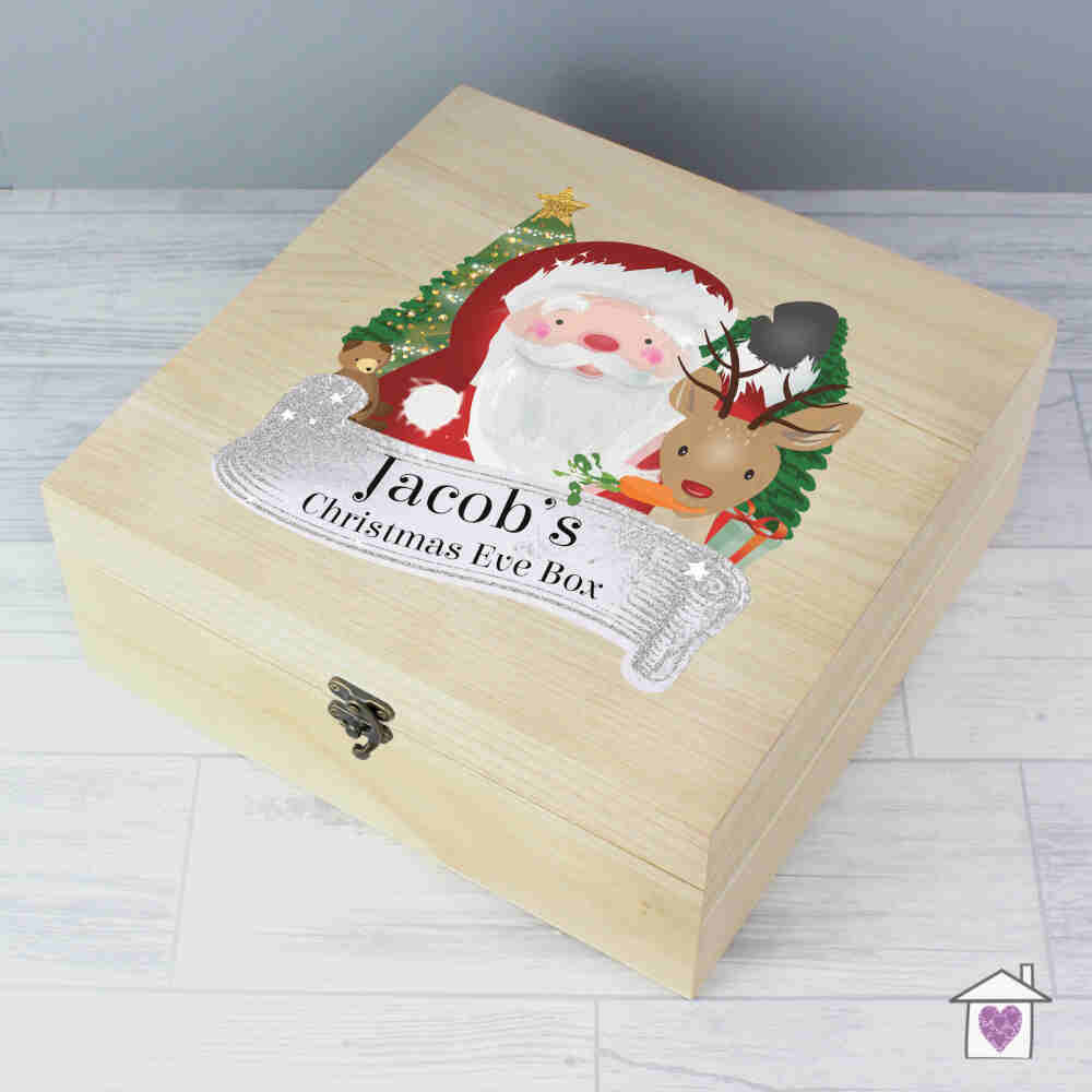 Personalised Colourful Santa Large Wooden Christmas Eve Box - Image 3