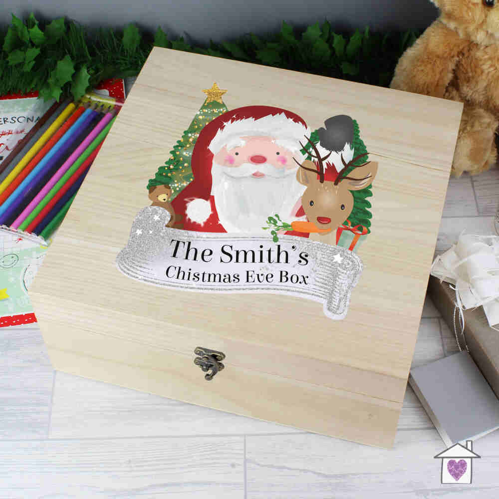 Personalised Colourful Santa Large Wooden Christmas Eve Box - Image 4