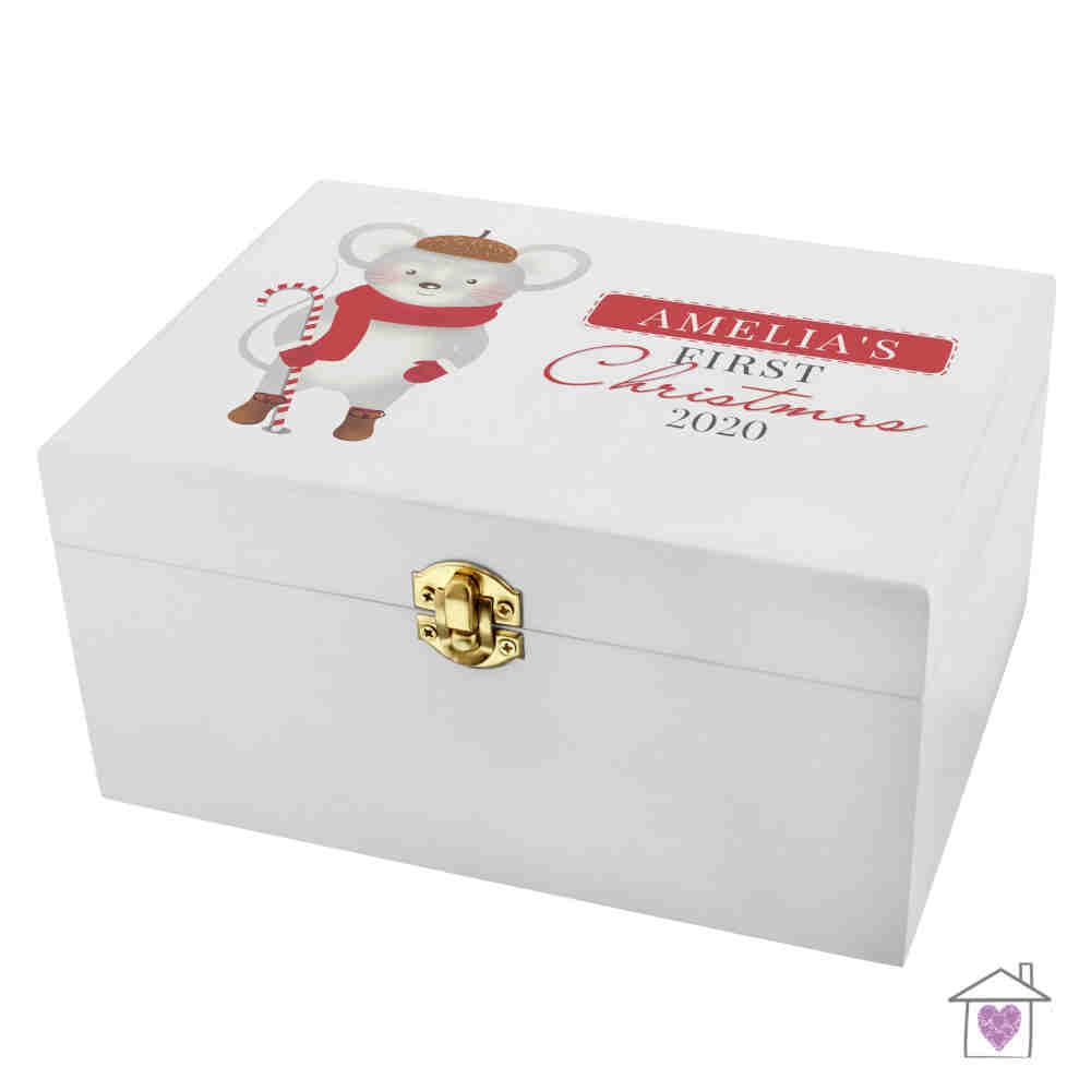 Personalised '1st Christmas' Mouse White Wooden Keepsake Box - Image 2
