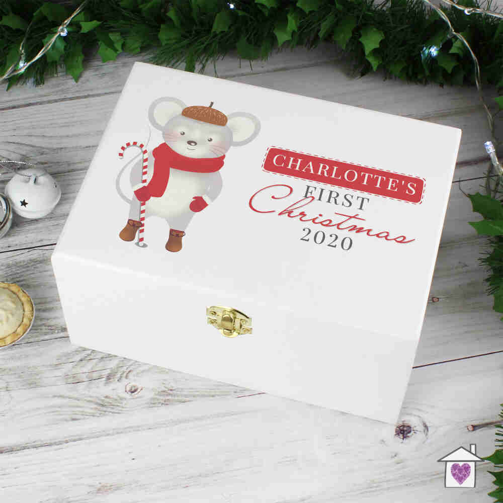 Personalised '1st Christmas' Mouse White Wooden Keepsake Box - Image 5