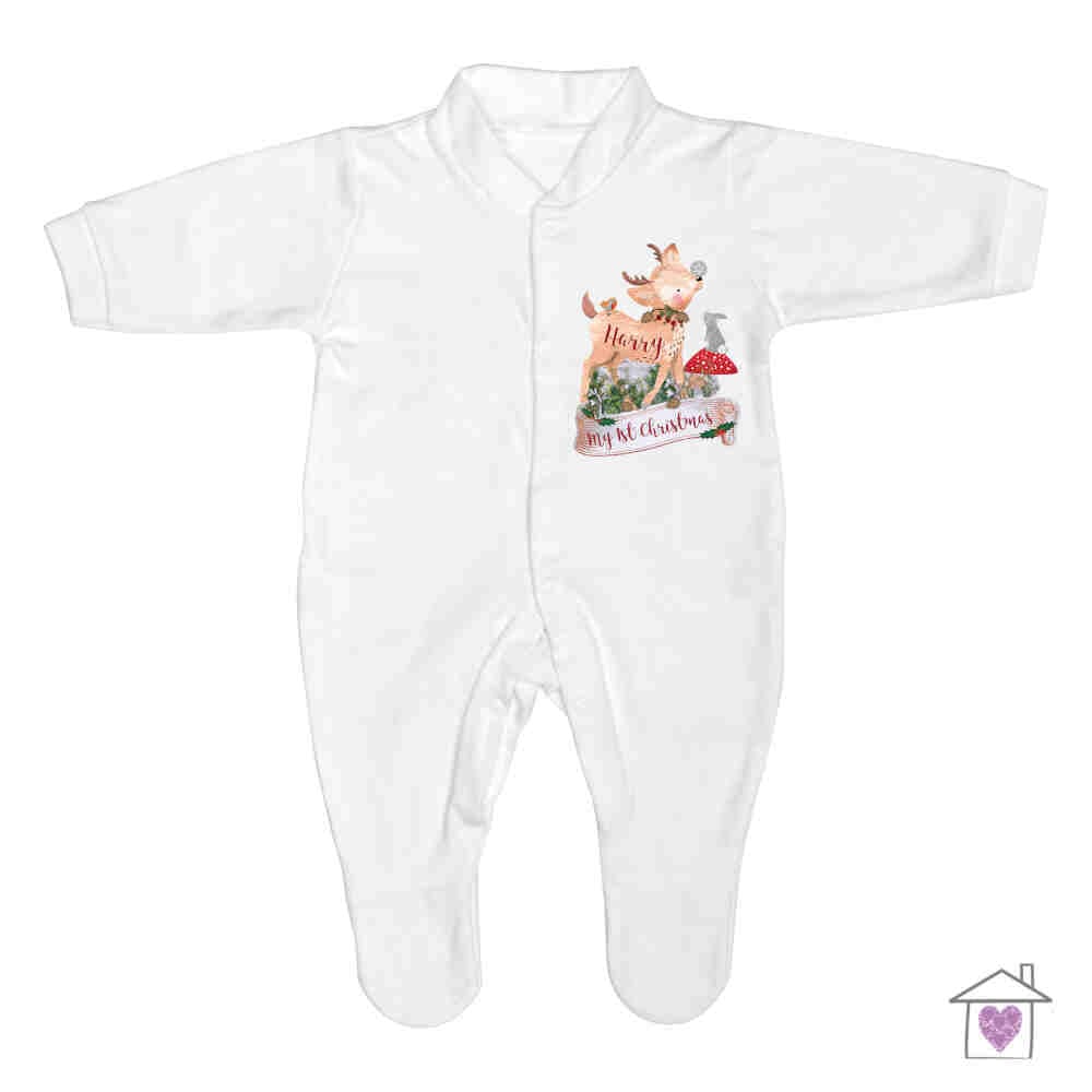 Personalised Festive Fawn 0-3 Months Baby Grow - Image 2