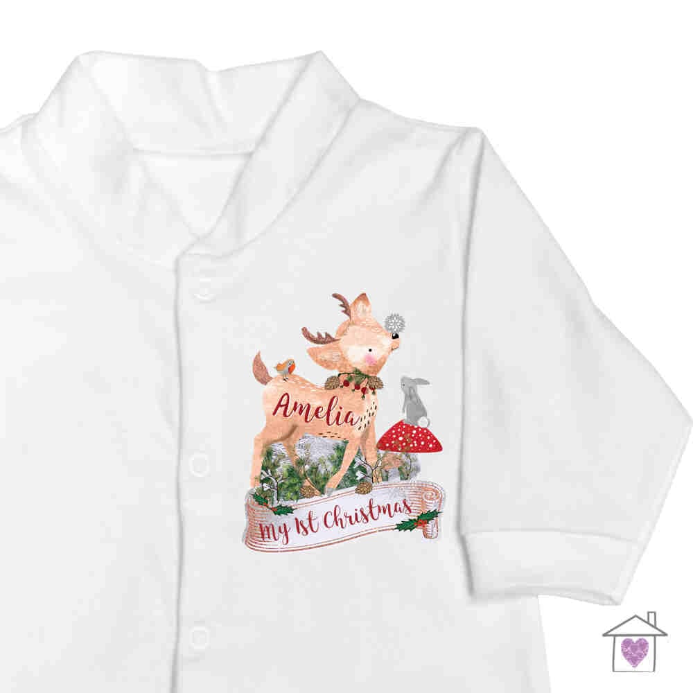 Personalised Festive Fawn 0-3 Months Baby Grow - Image 3