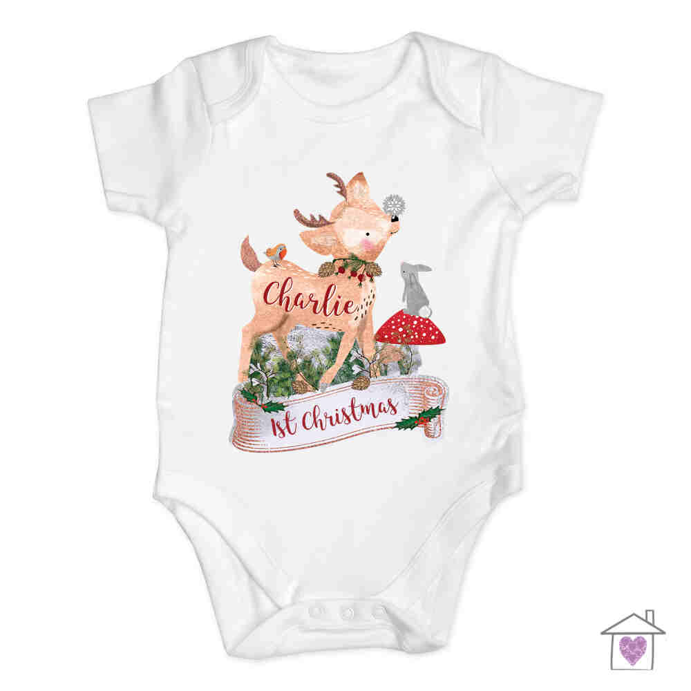 Personalised Festive Fawn 0-3 Months Baby Vest - Image 2