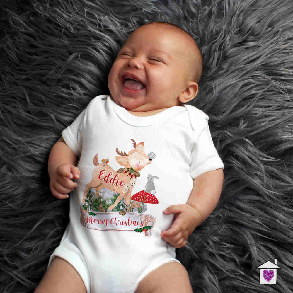 Personalised Festive Fawn 0-3 Months Baby Vest - Image 3