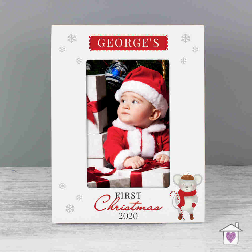 Personalised '1st Christmas' Mouse White 6x4 Photo Frame