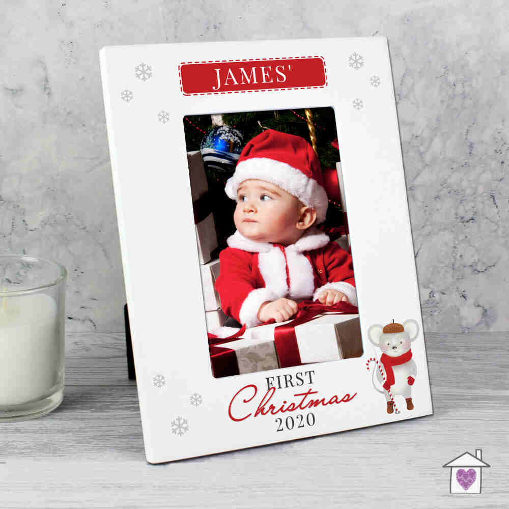 Personalised '1st Christmas' Mouse White 6x4 Photo Frame - Image 3