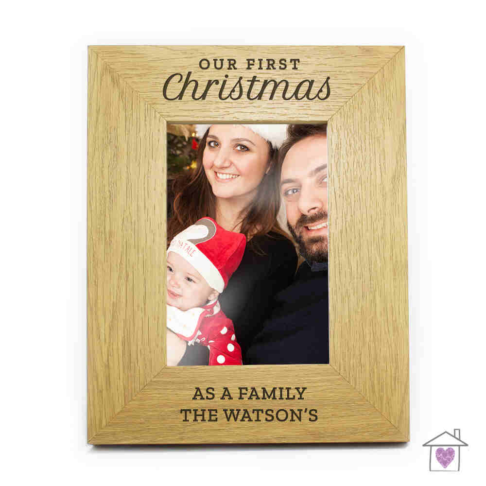 Personalised 'Our First Christmas' 6x4 Oak Finish Photo Frame - Image 2