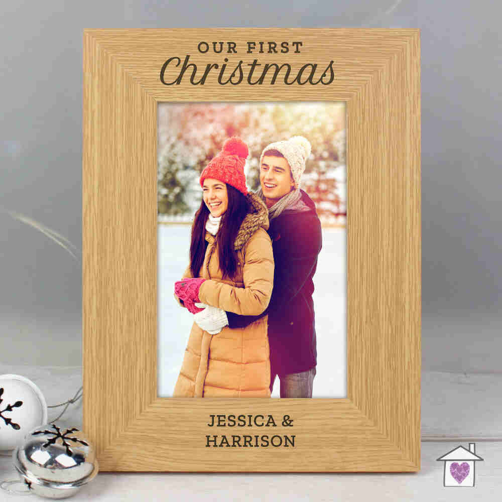 Personalised 'Our First Christmas' 6x4 Oak Finish Photo Frame - Image 3