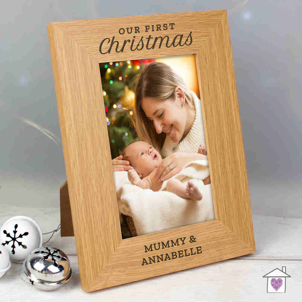 Personalised 'Our First Christmas' 6x4 Oak Finish Photo Frame - Image 4