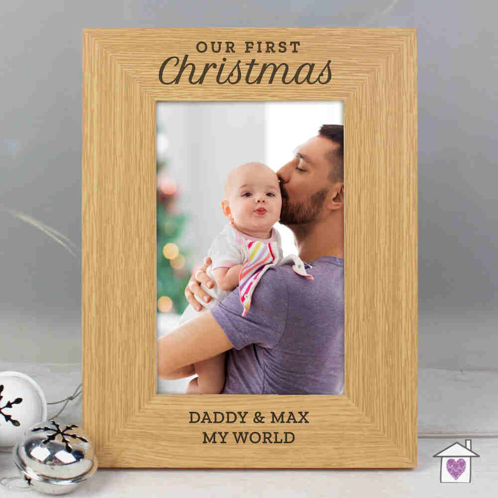 Personalised 'Our First Christmas' 6x4 Oak Finish Photo Frame - Image 5