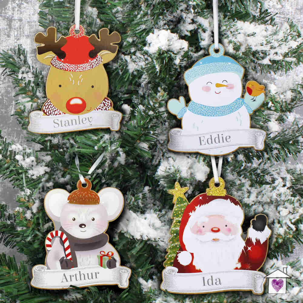 Personalised Set of Four Colourful Christmas Characters Wooden Hanging Decorations - Image 11