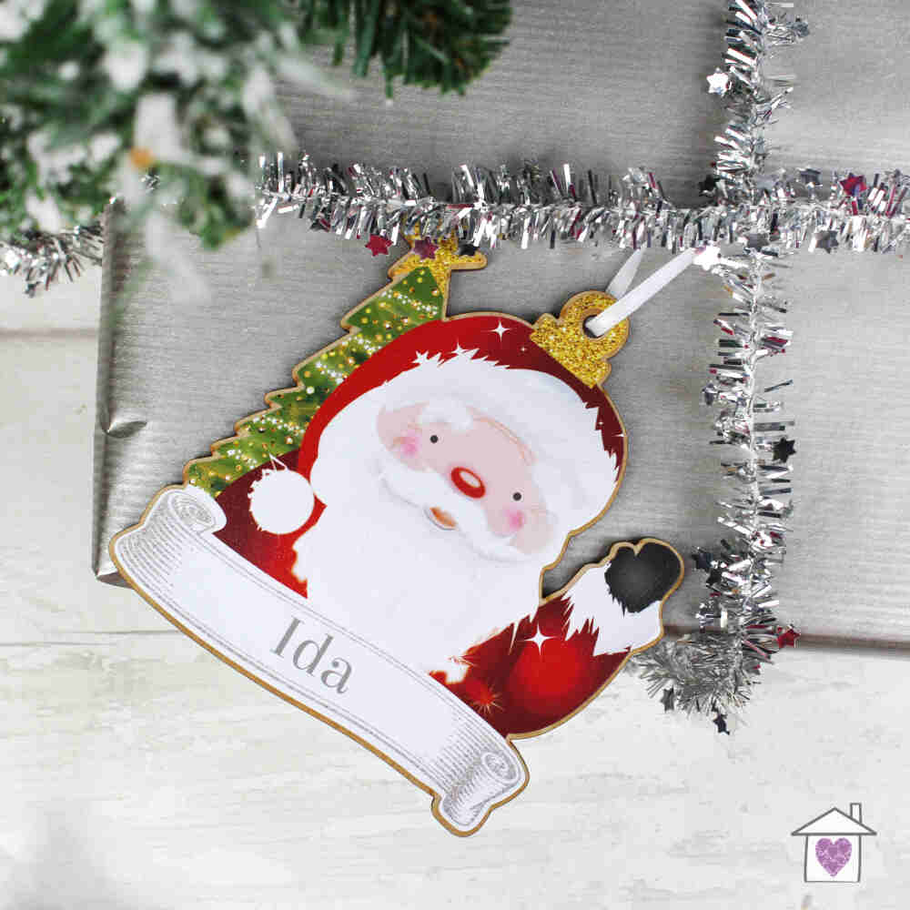 Personalised Set of Four Colourful Christmas Characters Wooden Hanging Decorations - Image 4