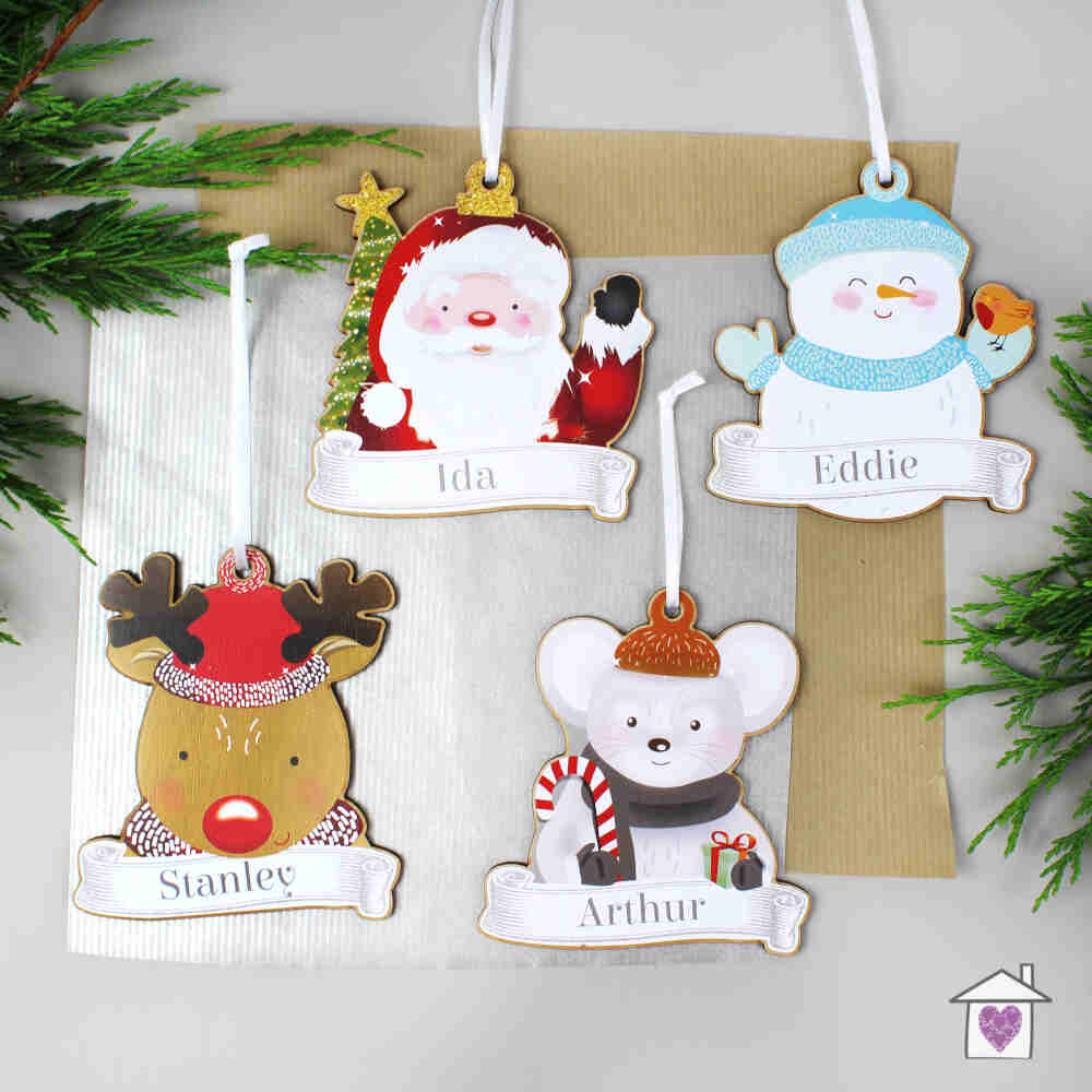 Personalised Set of Four Colourful Christmas Characters Wooden Hanging Decorations - Image 10