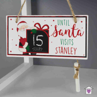 Personalised Santa Christmas Chalk Countdown Wooden Sign