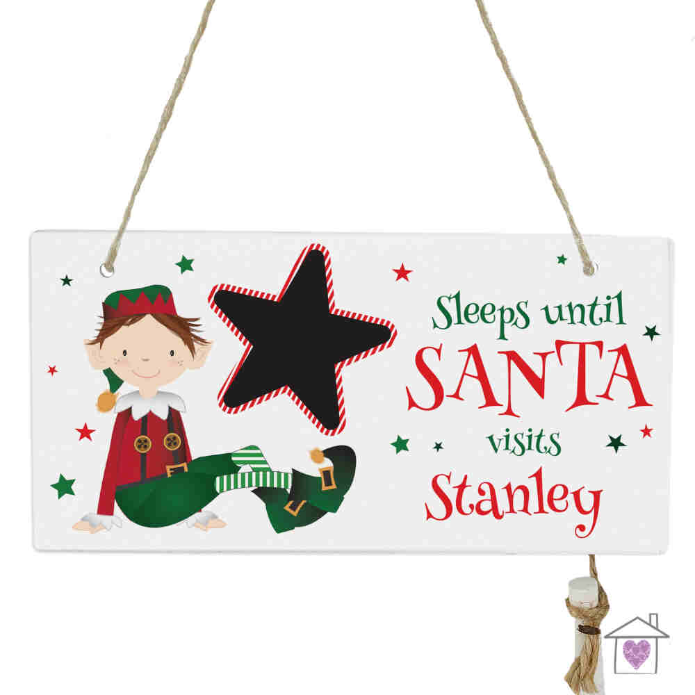 Personalised Elf Christmas Chalk Countdown Wooden Sign - Image 2