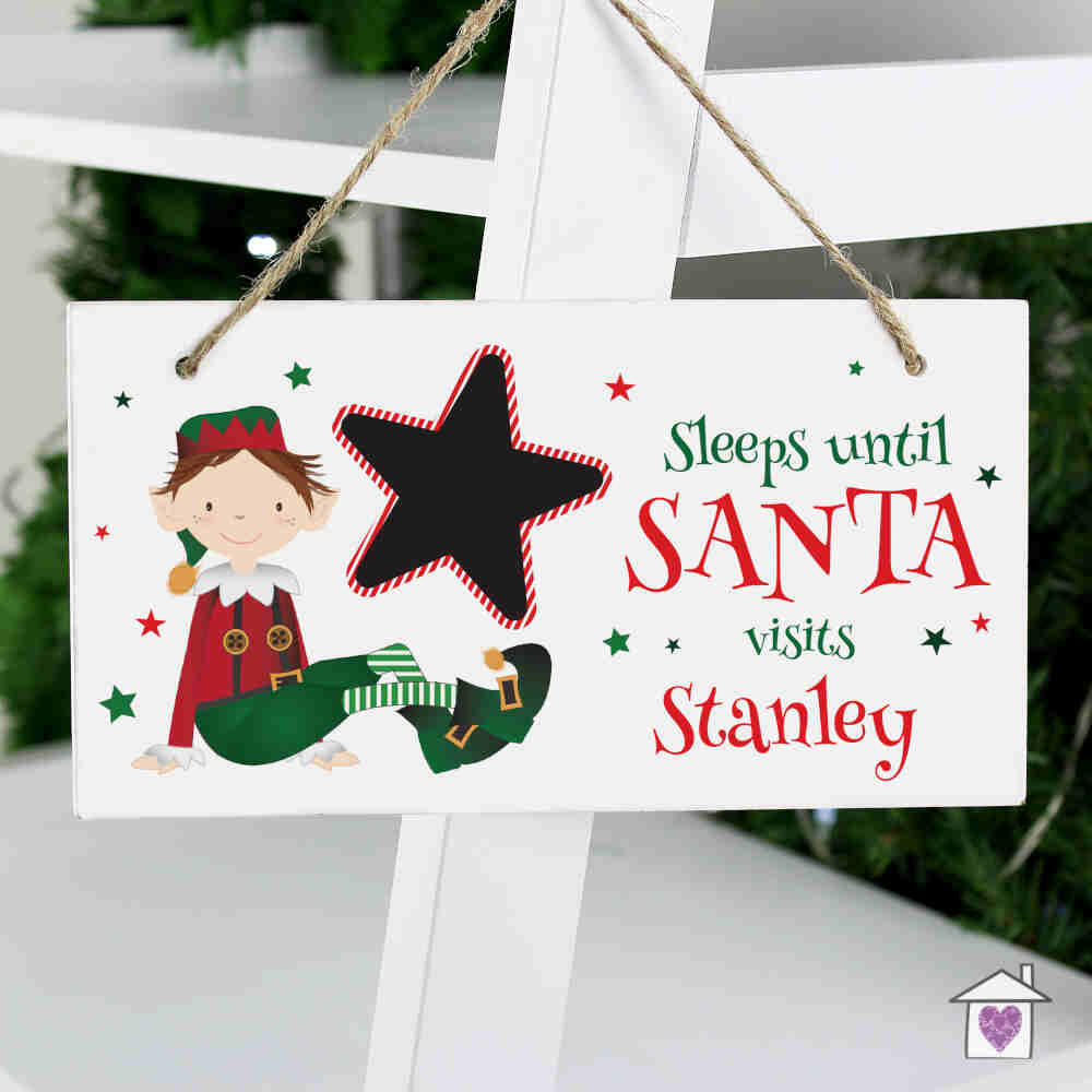 Personalised Elf Christmas Chalk Countdown Wooden Sign - Image 3